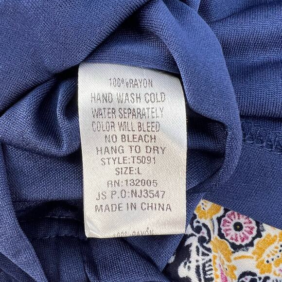 Entro Midi Sun Dress Women's Size Large Navy Boho Lined Adjustable Straps Hippie - Picture 15 of 15